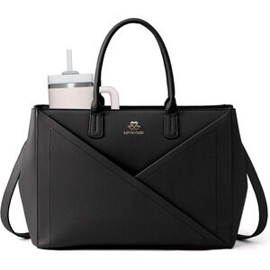 LOVEVOOK Black Laptop Tote Bag Work Shoulder Bag with Cup Holder 17.3in